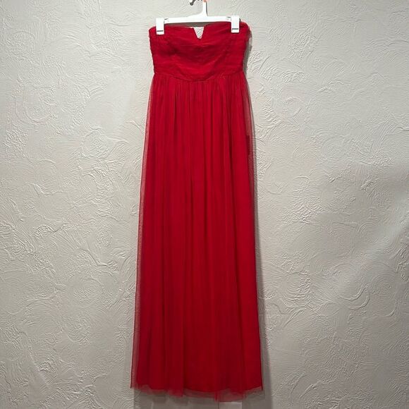 Lulus Queen Behavior Strapless Ruched Red Tulle Maxi Dress Size Small NWT - Picture 1 of 8